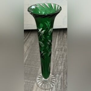 Rare Find Vintage emerald green cut-to-clear crystal vase